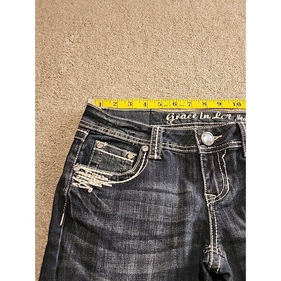 Grace In LA Women's Size 9/28 Embellished Flap Pockets  Heavy Stitch Bootcut - Picture 12 of 16